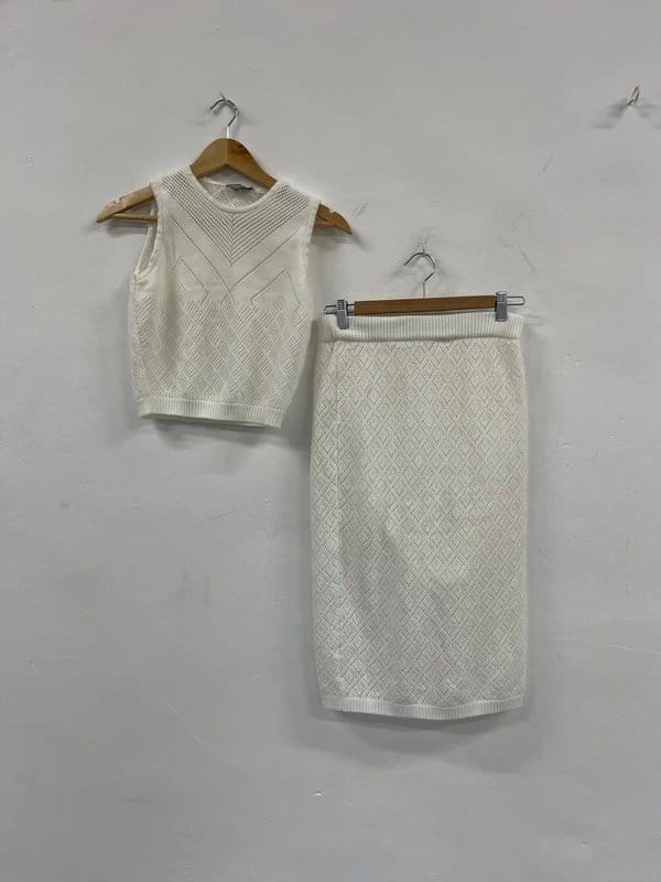 ASOS Crochet Boho Co-ord Set in White Knit