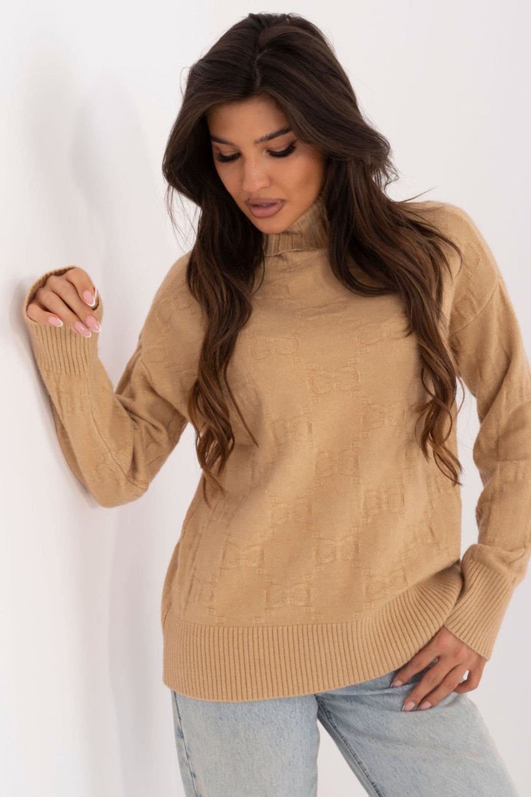 Love Lace Love Lace Camel Textured Turtleneck Sweater