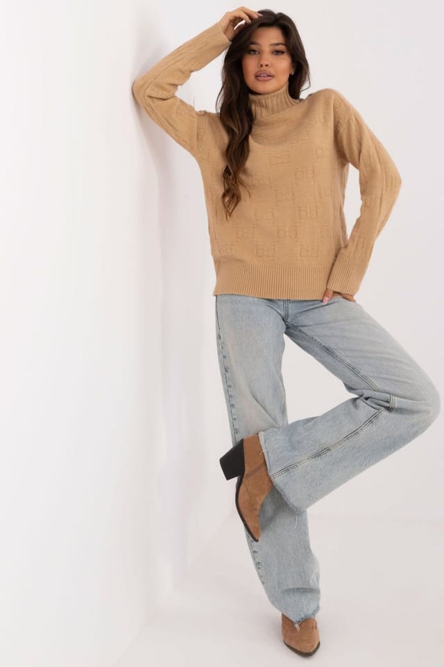 Love Lace Love Lace Women's Textured Turtleneck Sweater for Everyday Wear Style 199436 in Camel - 2