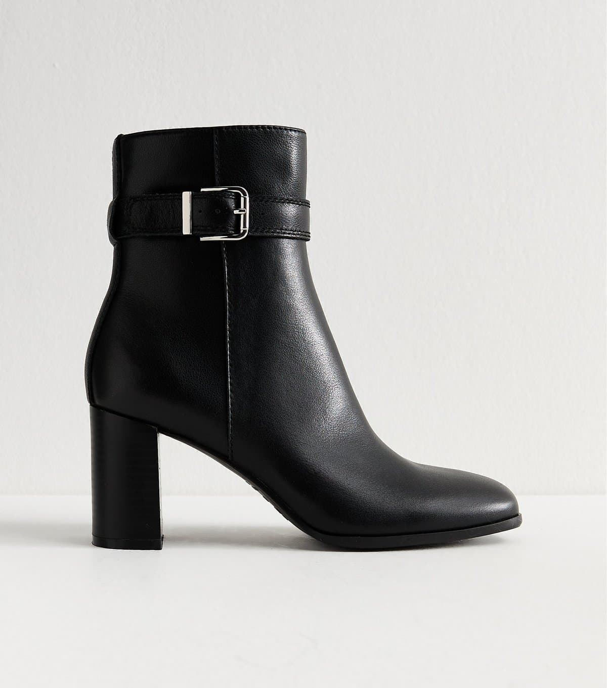 New Look Women's Black Leather Buckled Ankle Boots New Look