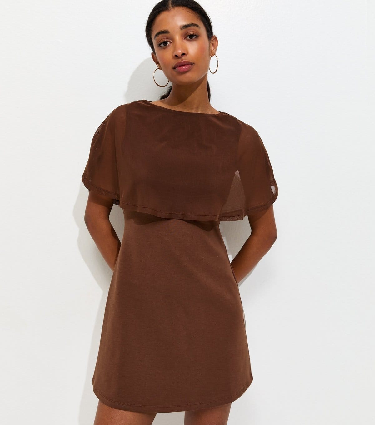 New Look Dark Brown Jersey Cape Mini Dress