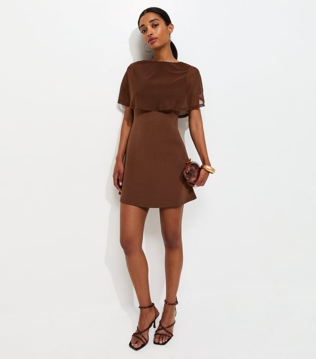 New Look Women's Dark Brown Mesh Cape Mini Dress New Look - 2