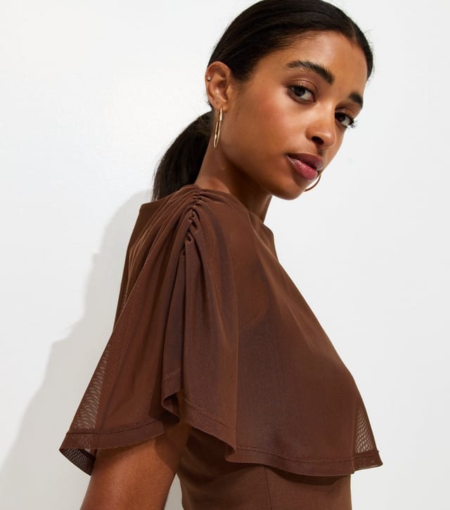 New Look Women's Dark Brown Mesh Cape Mini Dress New Look - 3