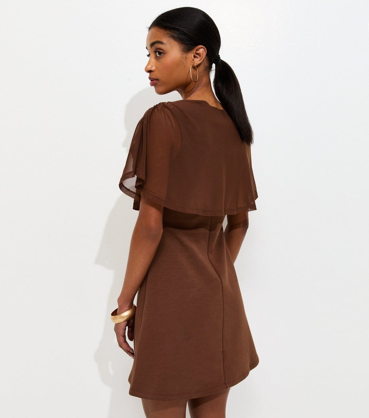 New Look Women's Dark Brown Mesh Cape Mini Dress New Look - 4
