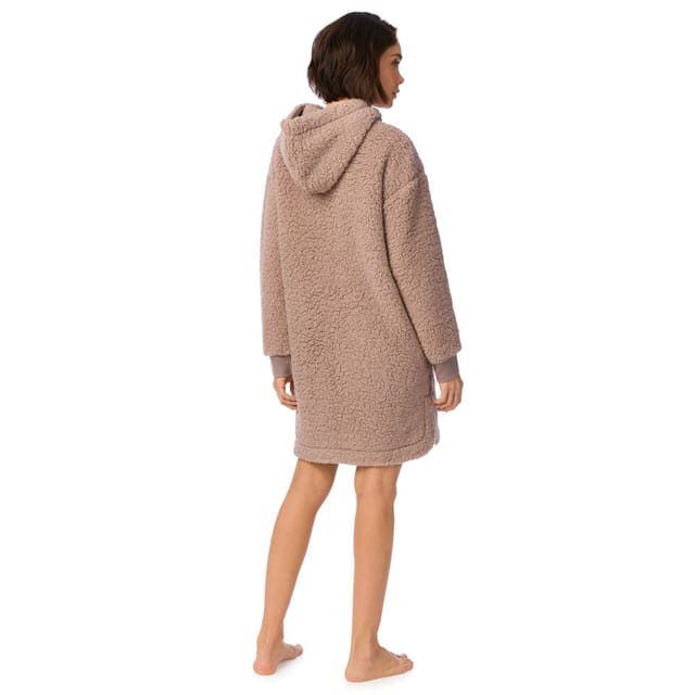 DKNY DKNY Women's 91.5cm Long Sleeve Hooded Zip Robe in City Stone Sherpa in Tan - 2