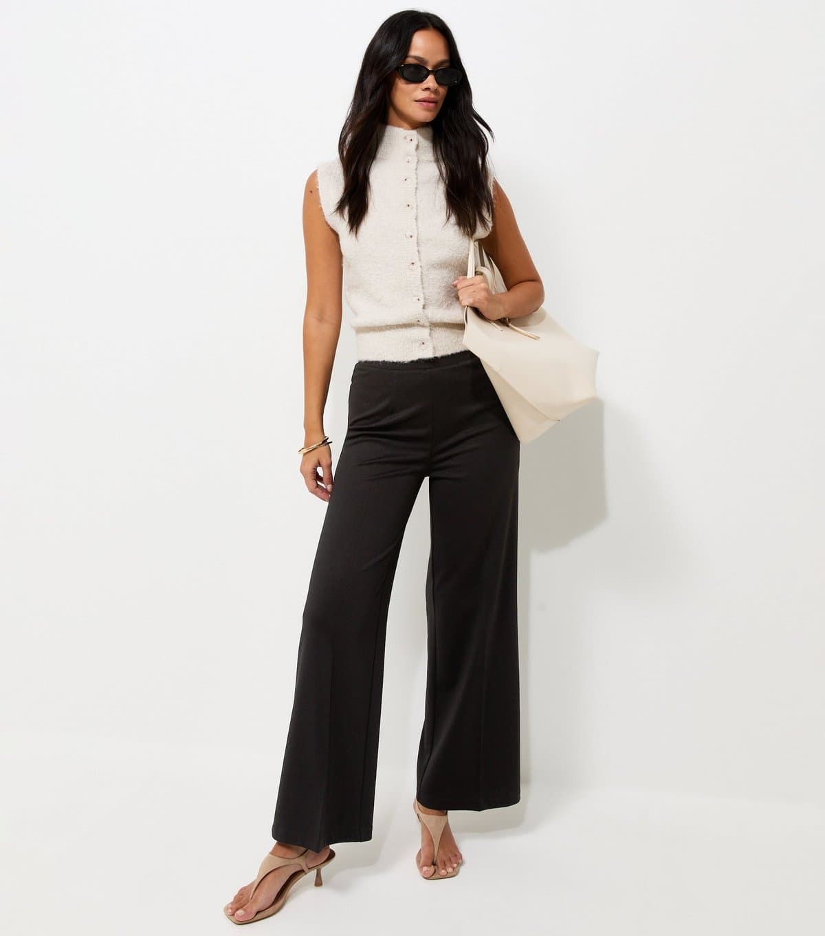 New Look Women's Black Jersey Wide Leg Trousers New Look