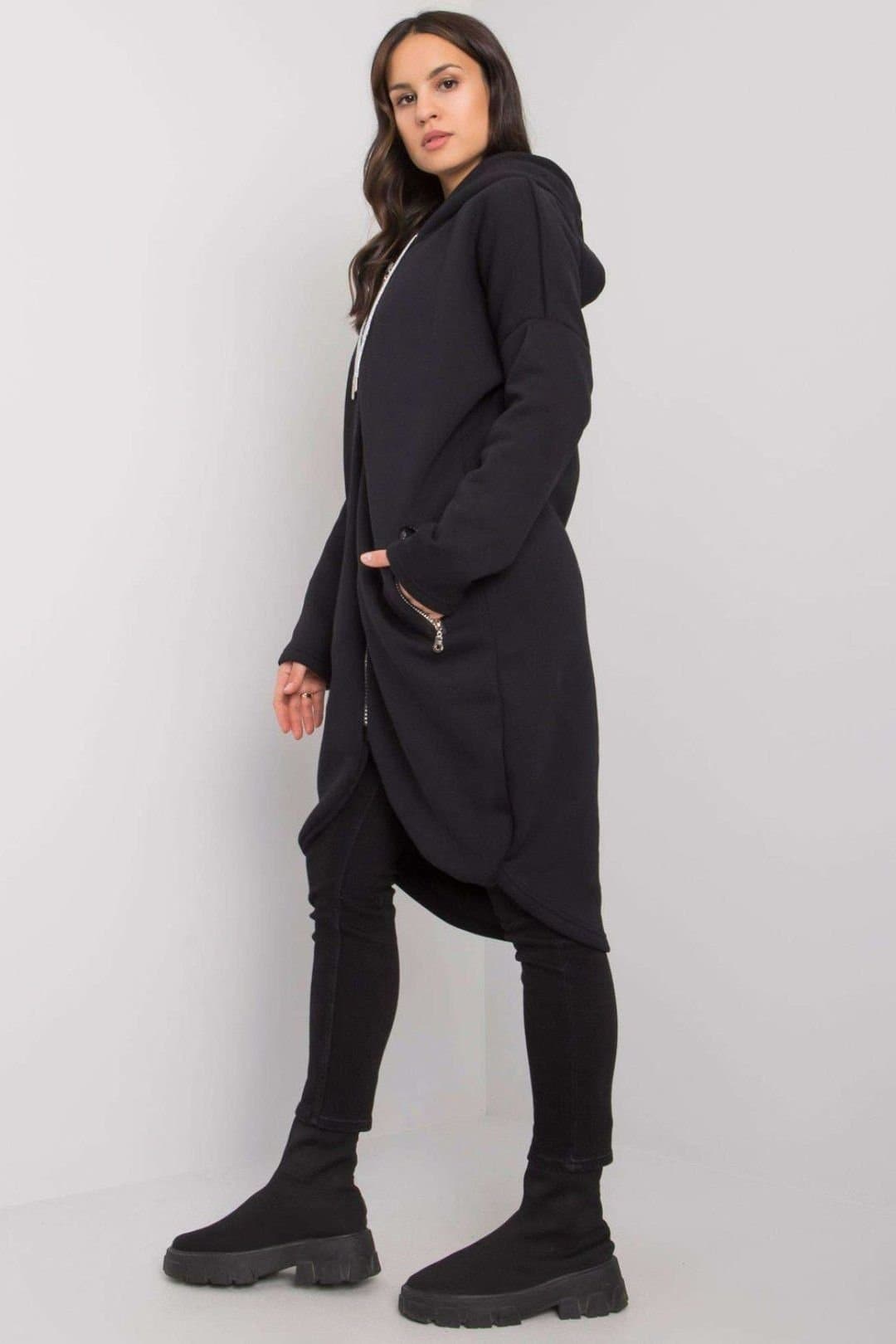 Love Lace Love Lace Women's Asym Hem Zip Hood Sweatshirt with Pockets in Black
