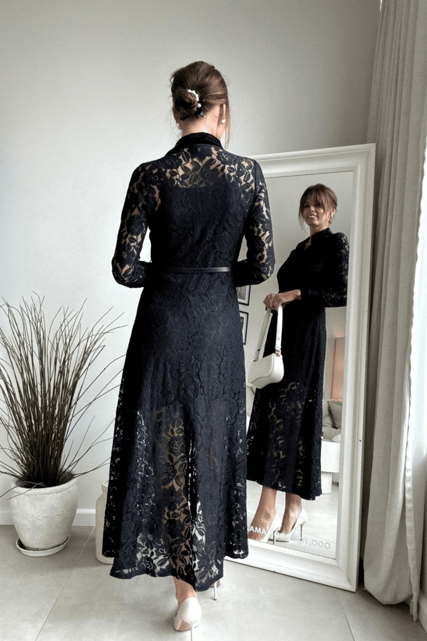 Style Cheat Style Cheat Women's Daphne Black Lace Belted Shirt Dress - 4