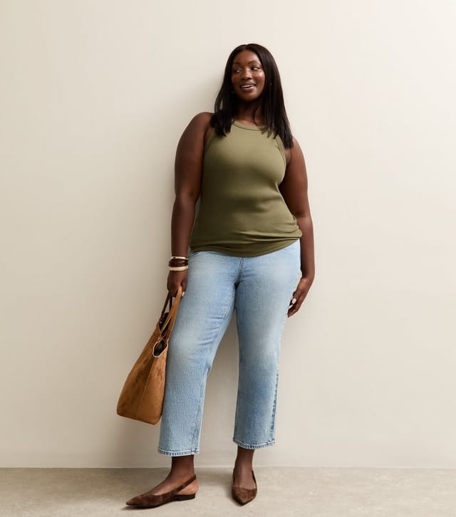 New Look Women's Plus Size Green Ribbed Racerback Vest Curves New Look - 3