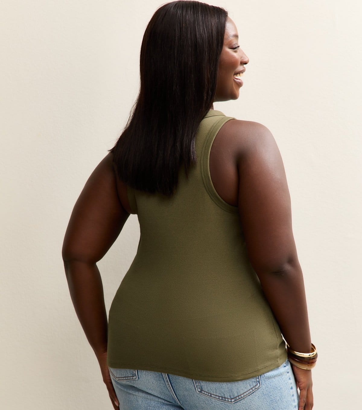 New Look Women's Plus Size Green Ribbed Racerback Vest Curves New Look - 4