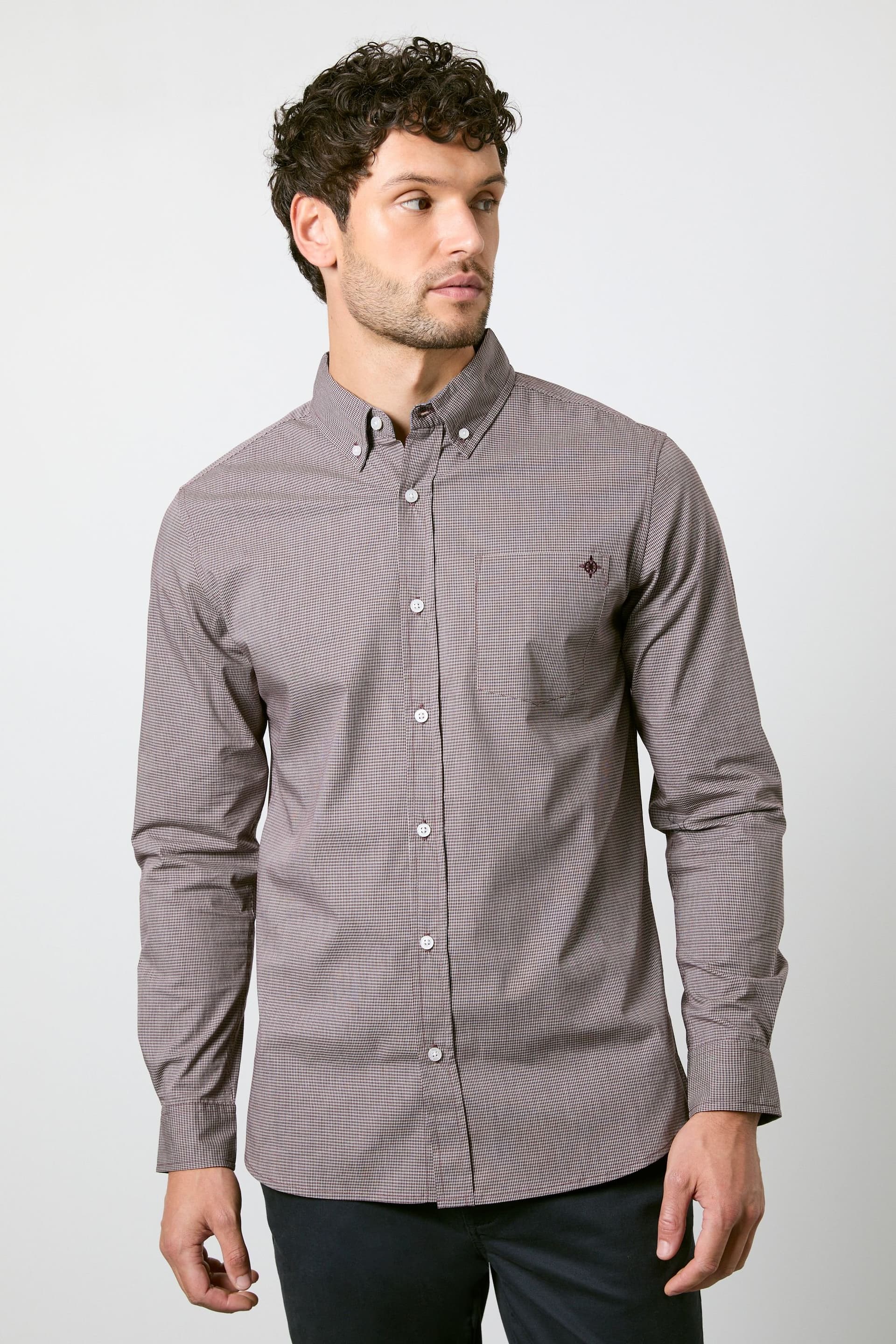 Maine Maine Men's Brown Textured Stretch Long Sleeve Shirt