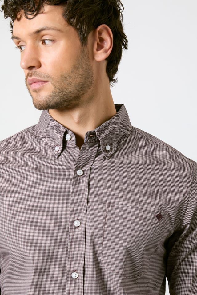 Maine Maine Men's Brown Textured Stretch Long Sleeve Shirt - 2