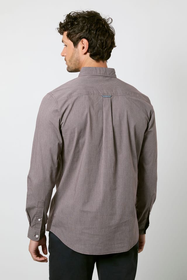 Maine Maine Men's Brown Textured Stretch Long Sleeve Shirt - 3