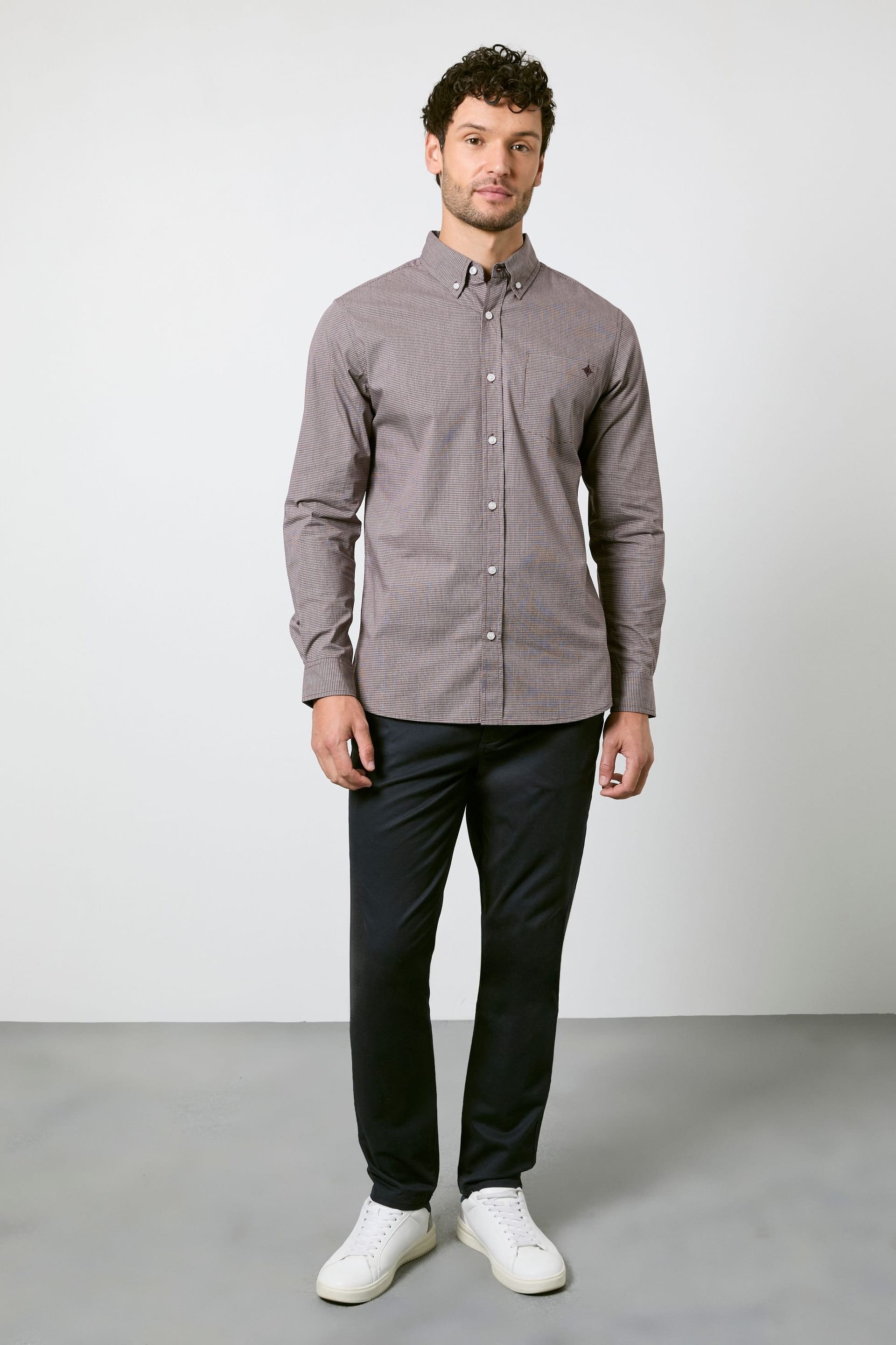 Maine Maine Men's Brown Textured Stretch Long Sleeve Shirt - 4