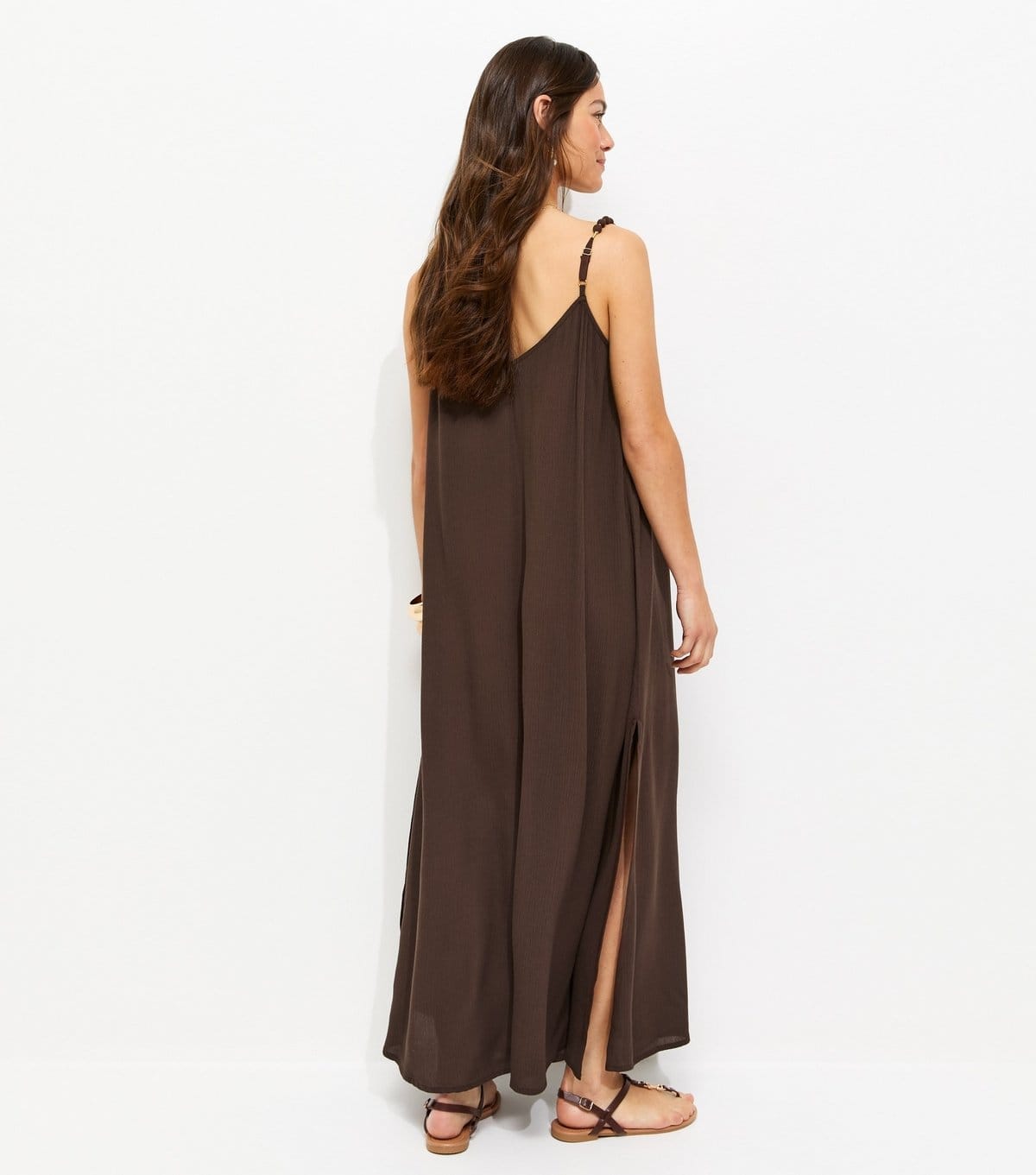 New Look Women's Petite Dark Brown Covered Beaded Strap Beach Maxi Dress New Look - 4