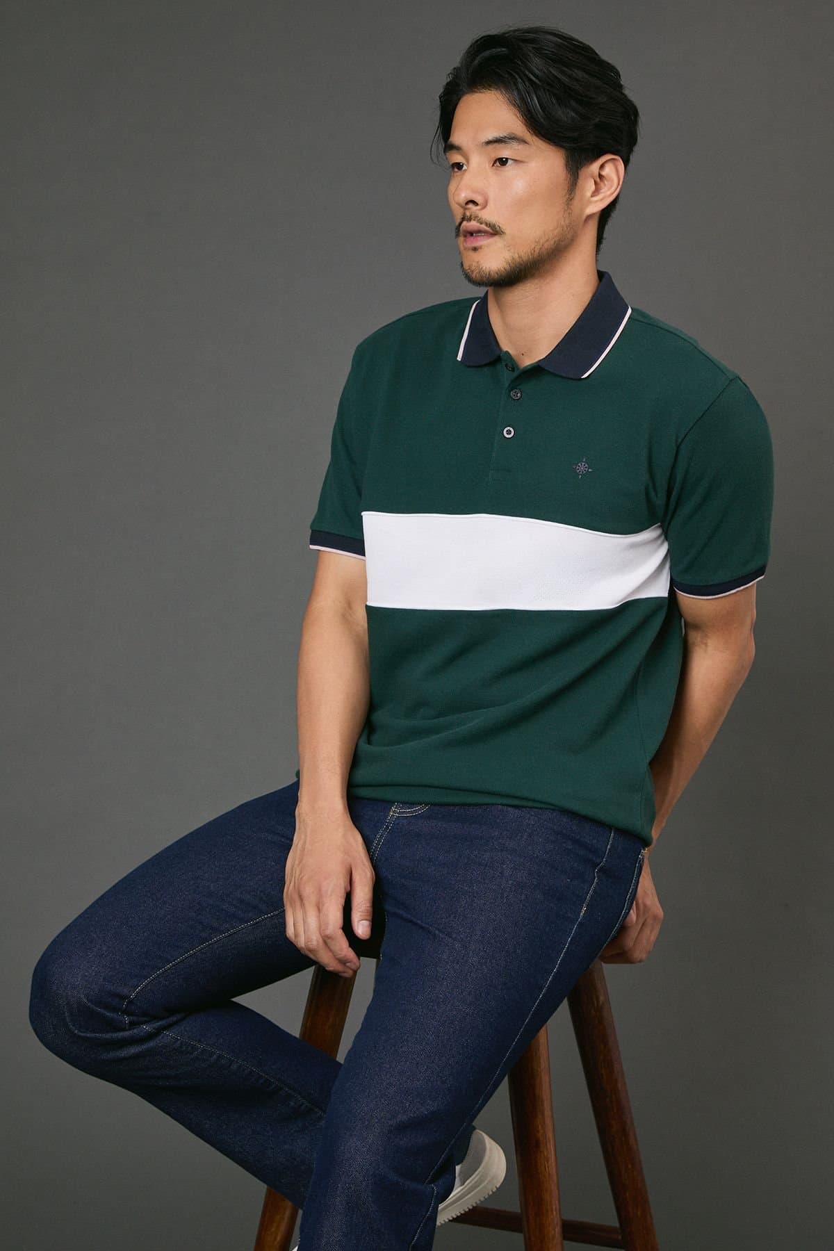 Maine Maine Men's Dark Green Chest Detail Pique Polo Shirt