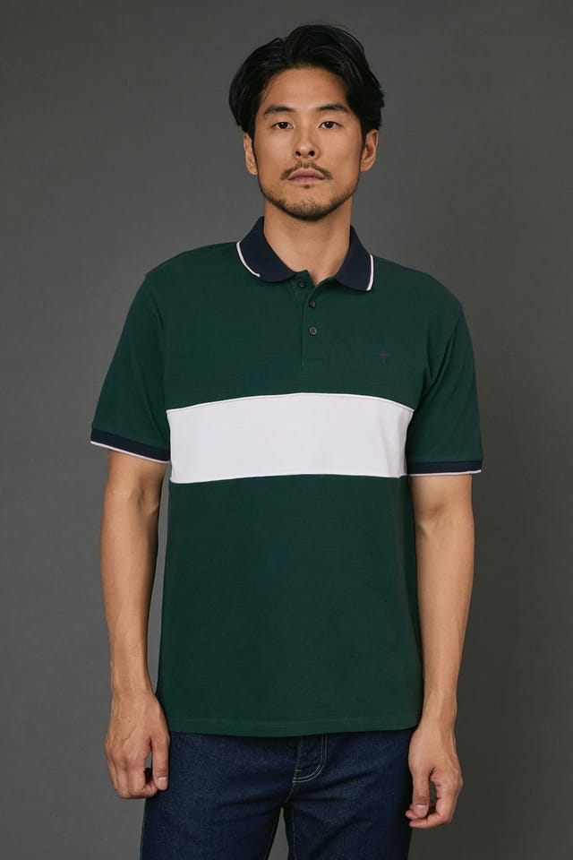 Maine Maine Men's Dark Green Chest Detail Pique Polo Shirt - 2