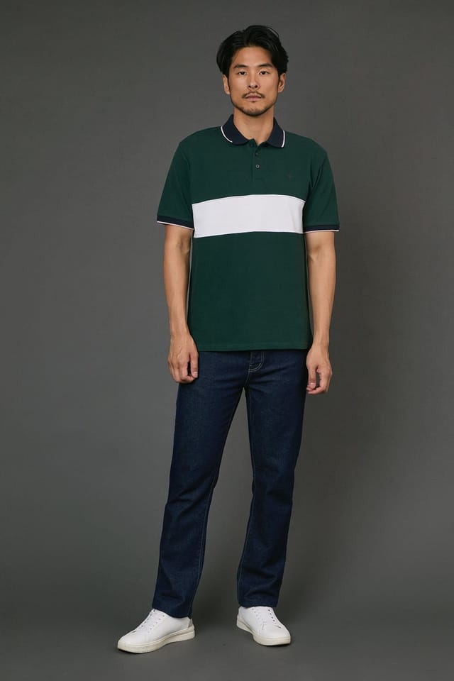 Maine Maine Men's Dark Green Chest Detail Pique Polo Shirt - 3