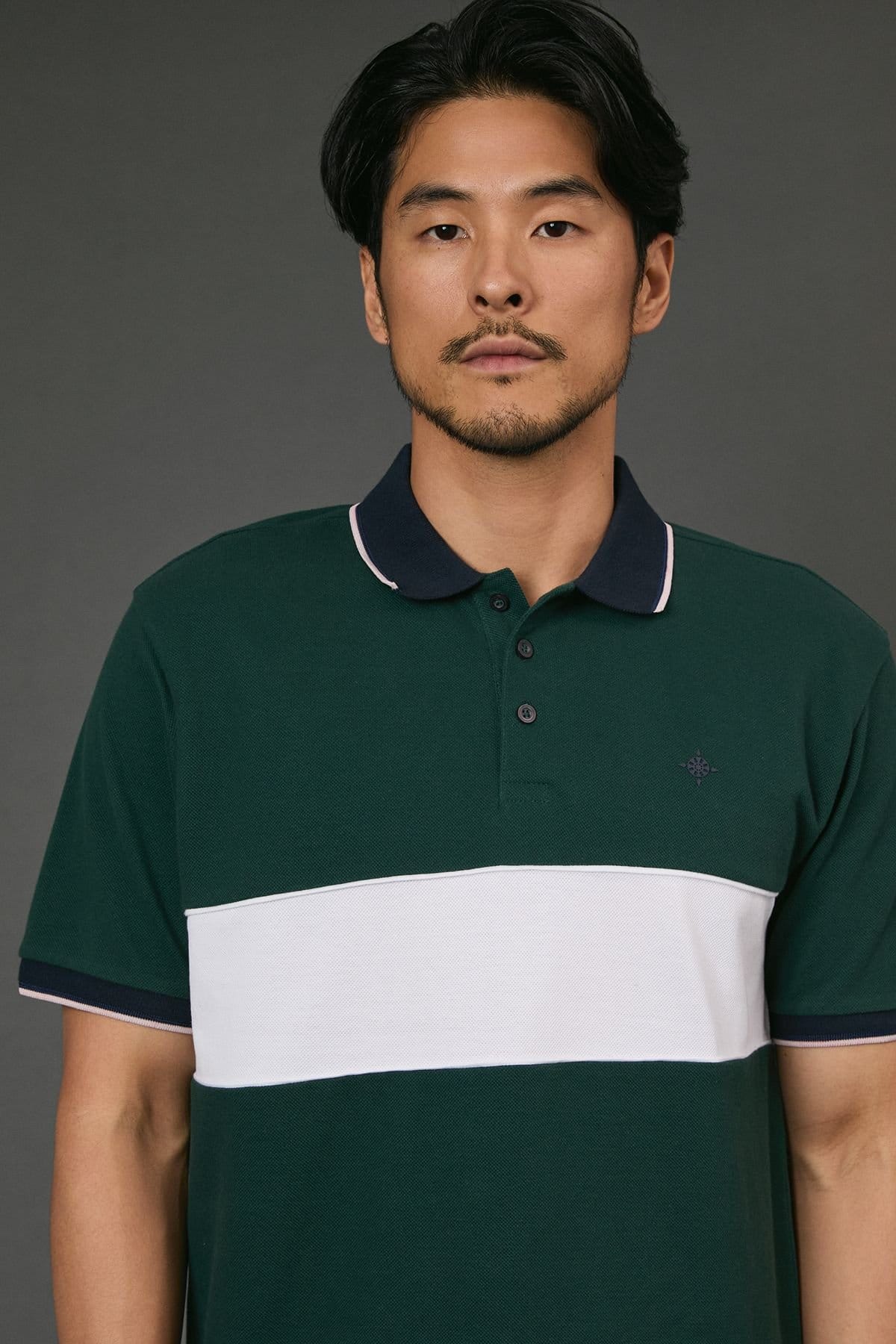 Maine Maine Men's Dark Green Chest Detail Pique Polo Shirt - 4