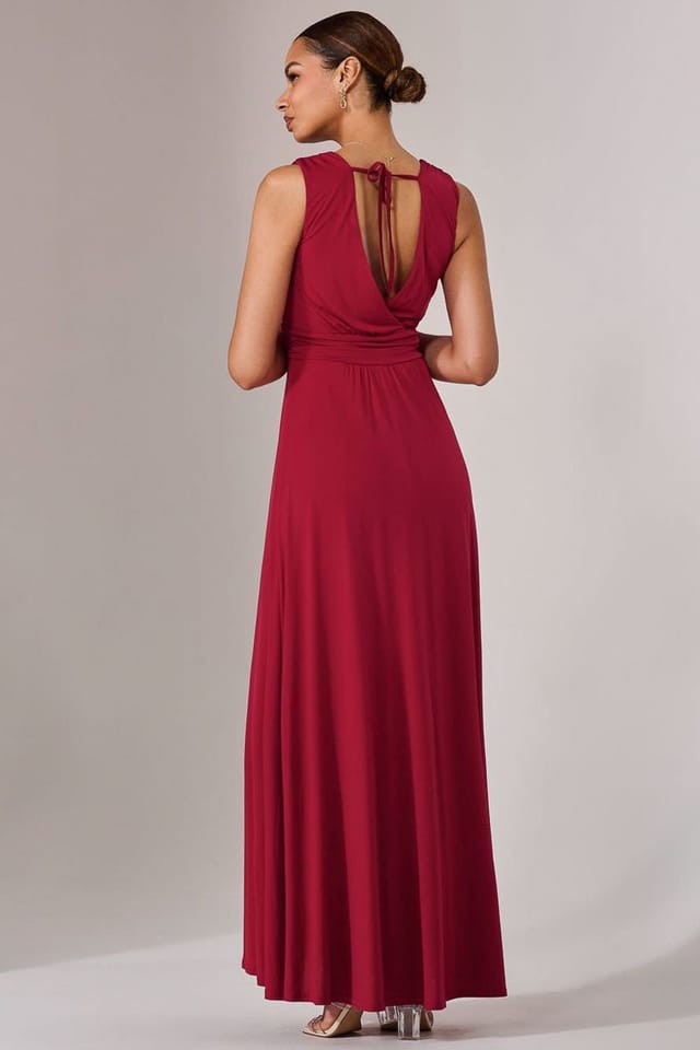 Jolie Moi Jolie Moi Women's Ella Wrap Bodice Jersey Maxi Dress in Dark Red - 2
