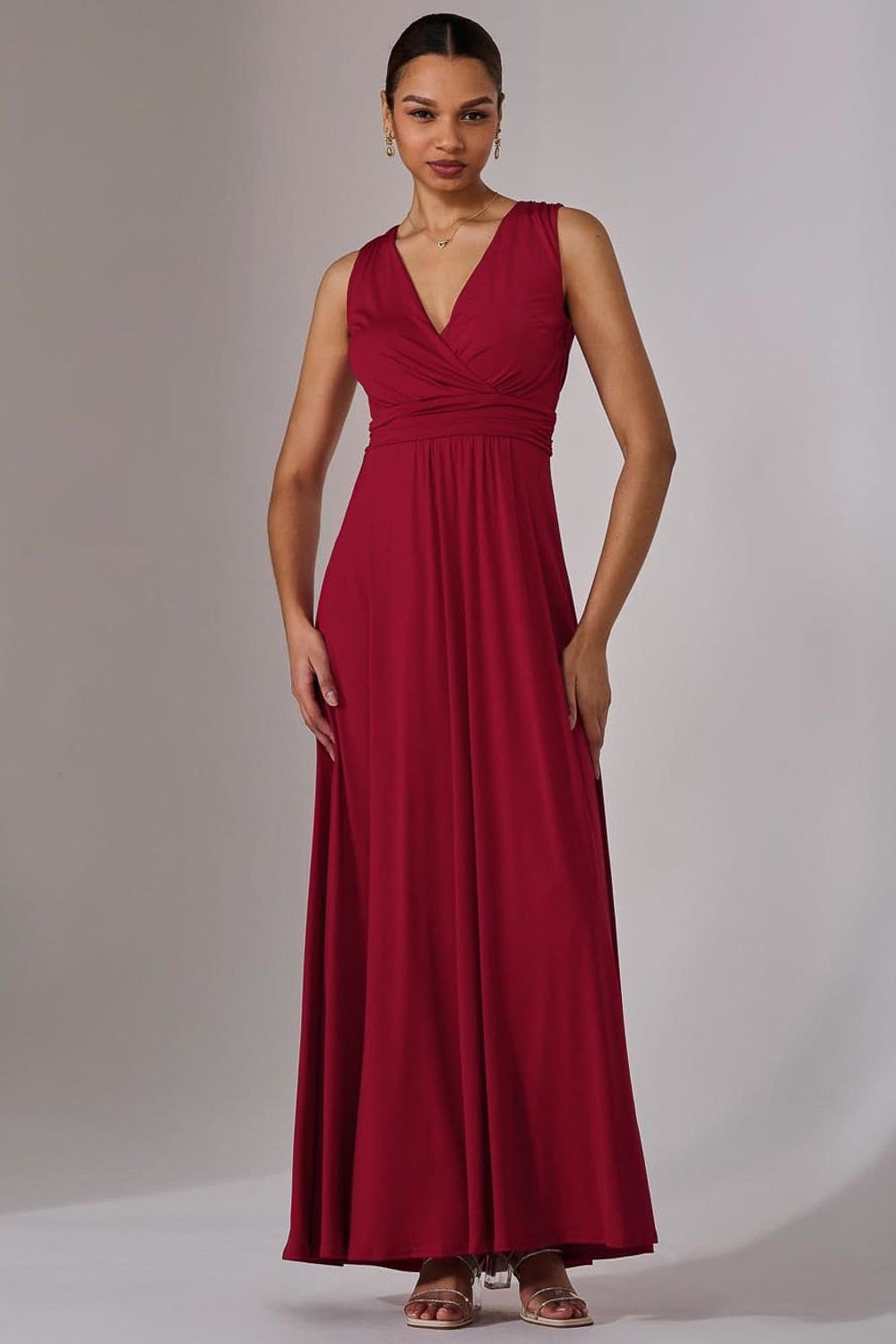 Jolie Moi Jolie Moi Women's Ella Wrap Bodice Jersey Maxi Dress in Dark Red - 4