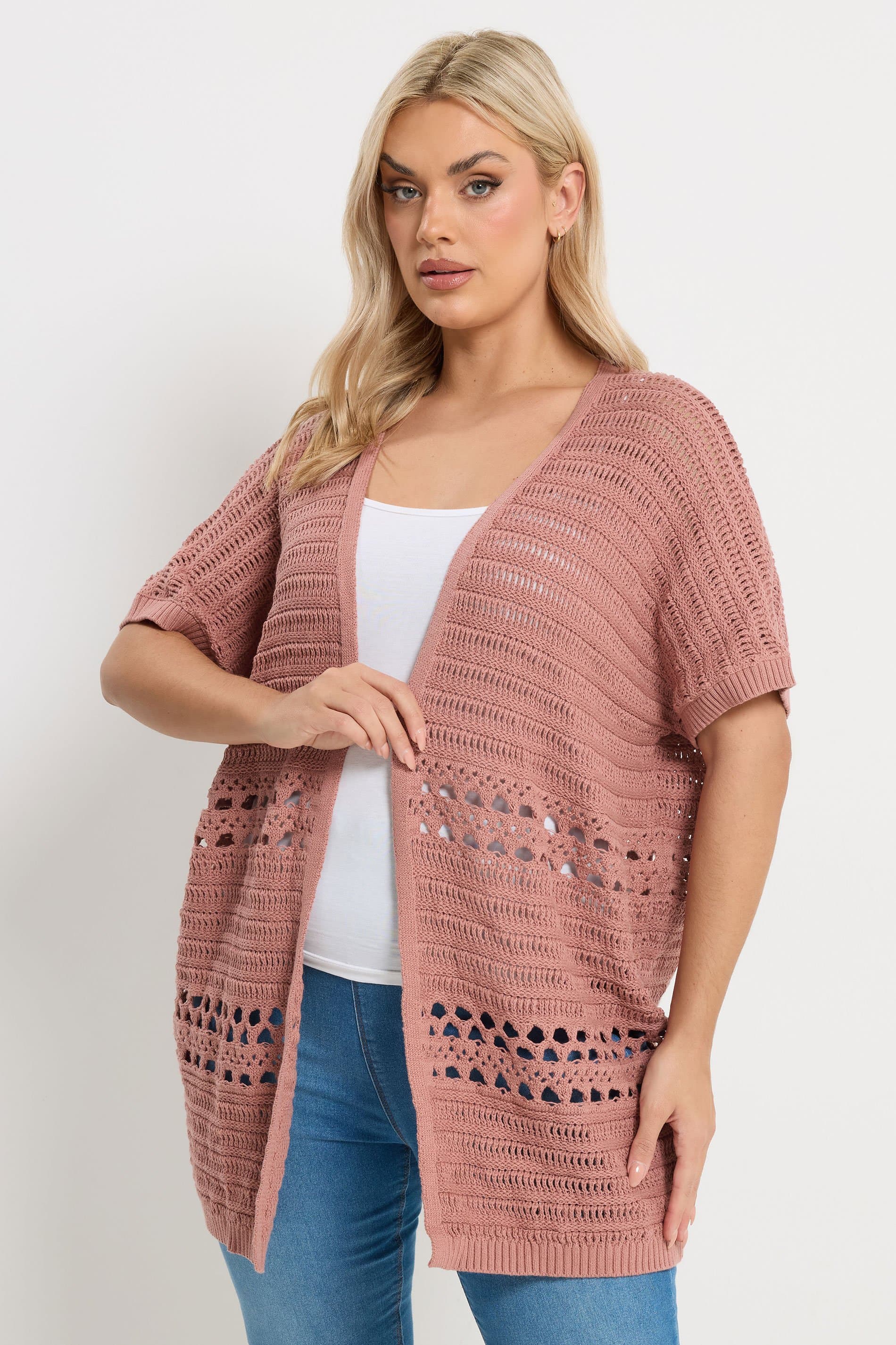 Yours Plus Size Pink Crochet Kimono