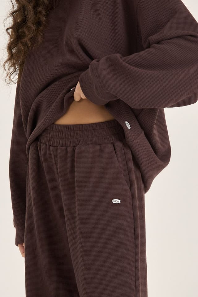 Loom Archives Loom Archives Women's LOOM Waffle Wide Leg Trousers in Chocolate - 2