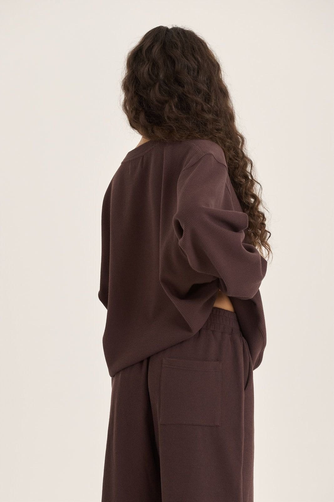 Loom Archives Loom Archives Women's LOOM Waffle Wide Leg Trousers in Chocolate - 4