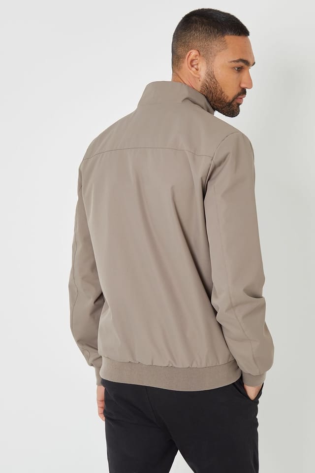 Threadbare Threadbare Men's Patch Pocket Funnel Neck Harrington Style Jacket in Taupe - 2