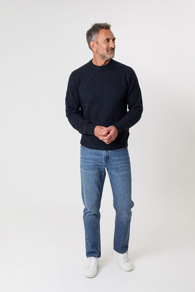 Saltwell Saltwell Men's Textured Knit Crew Neck Jumper in Navy - 3