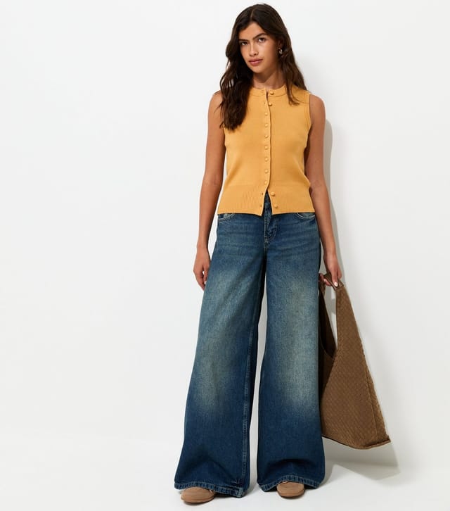 New Look Women's Dark Yellow Compact Knit Button Through Waistcoat New Look - 2