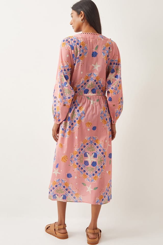 Monsoon Monsoon Women's Mabel Shell Print Cotton Kaftan Dress Orange - 3
