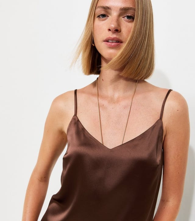 New Look Women's Dark Brown Satin V-Neck Cami Top New Look - 2