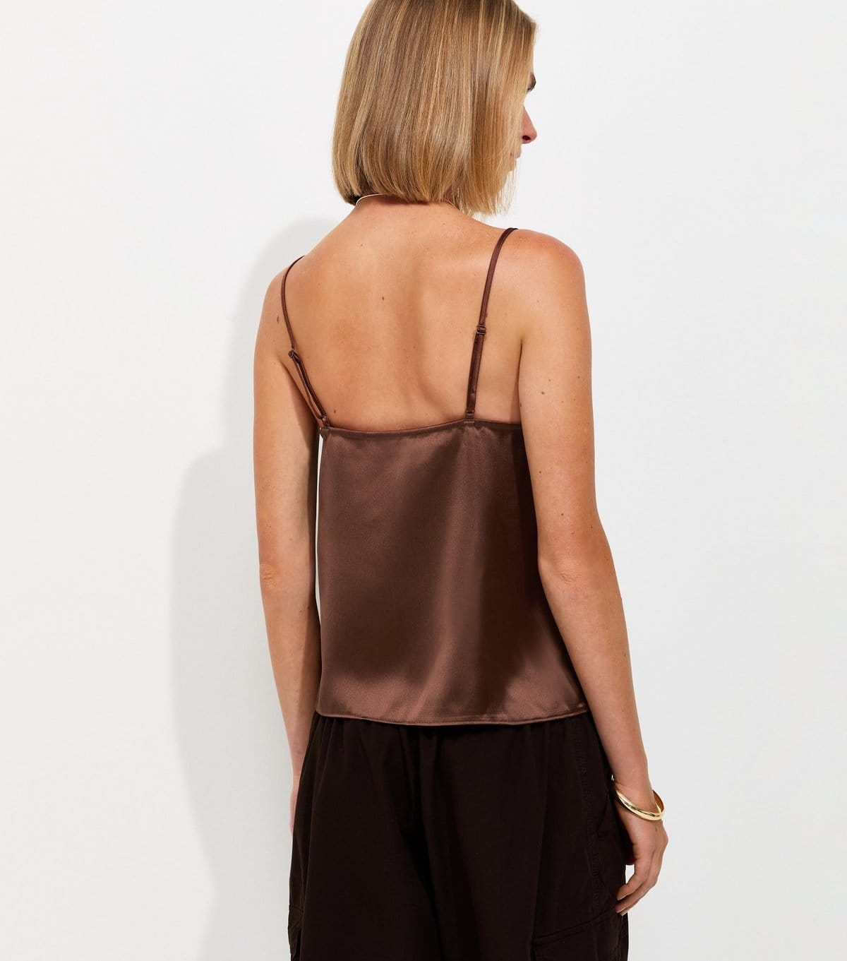 New Look Women's Dark Brown Satin V-Neck Cami Top New Look - 4