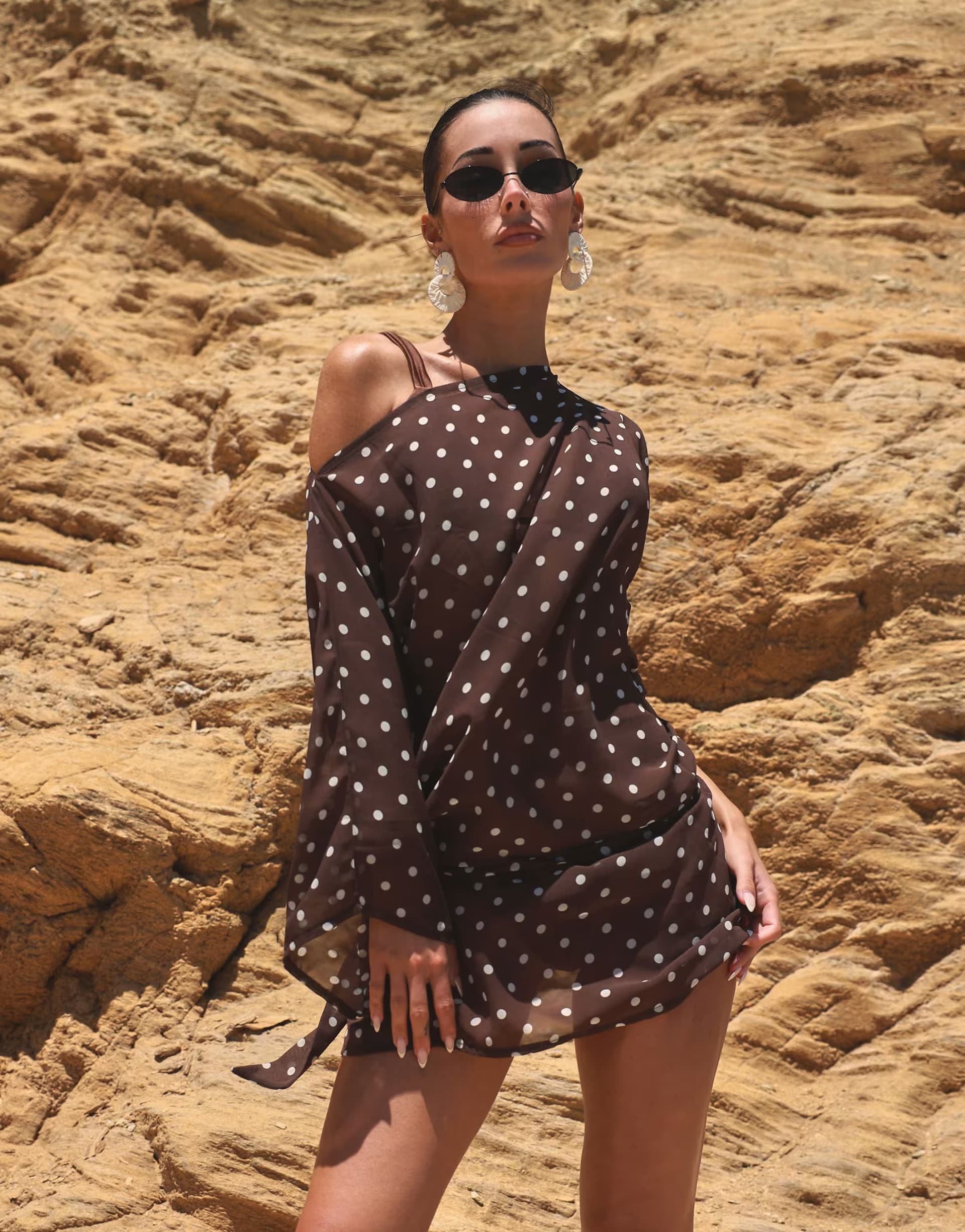 ASOS Simmi London Polka dot beach chiffon mini dress in brown