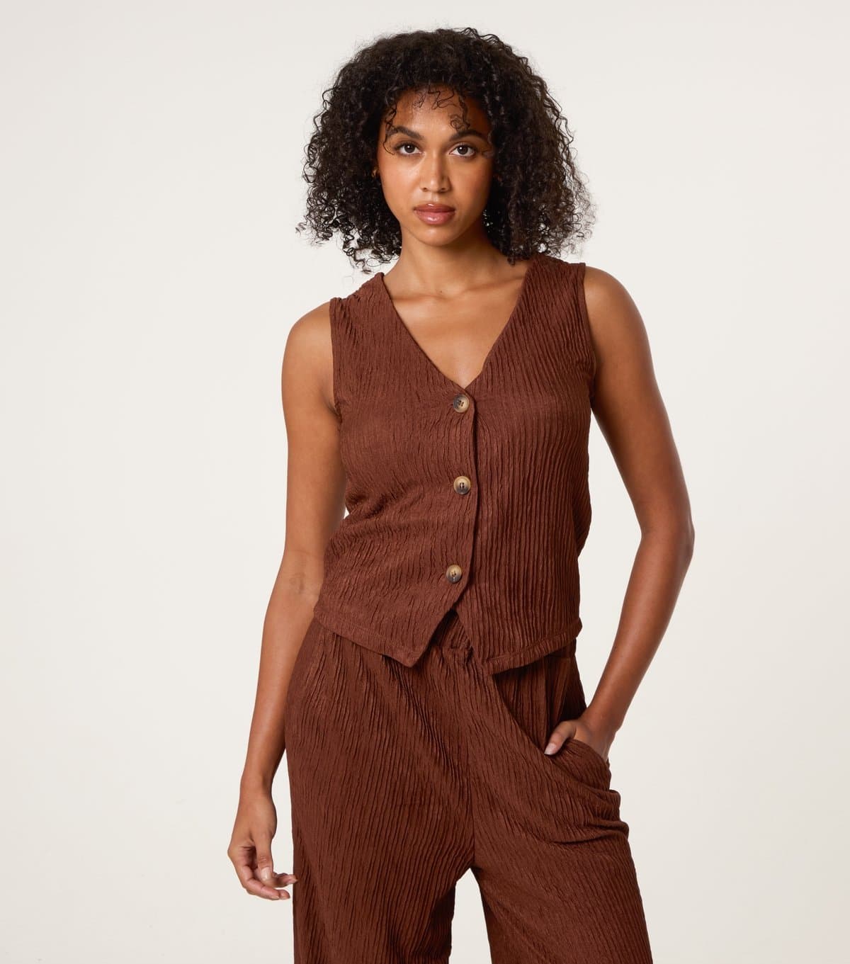 Blue Vanilla Women's Brown Textured Waistcoat Blue Vanilla New Look