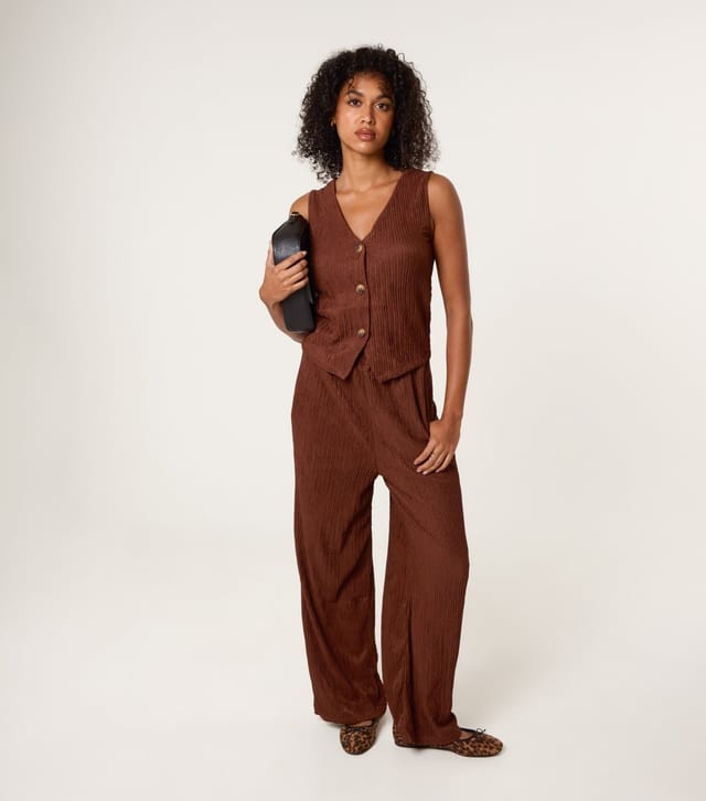 Blue Vanilla Women's Brown Textured Waistcoat Blue Vanilla New Look - 3