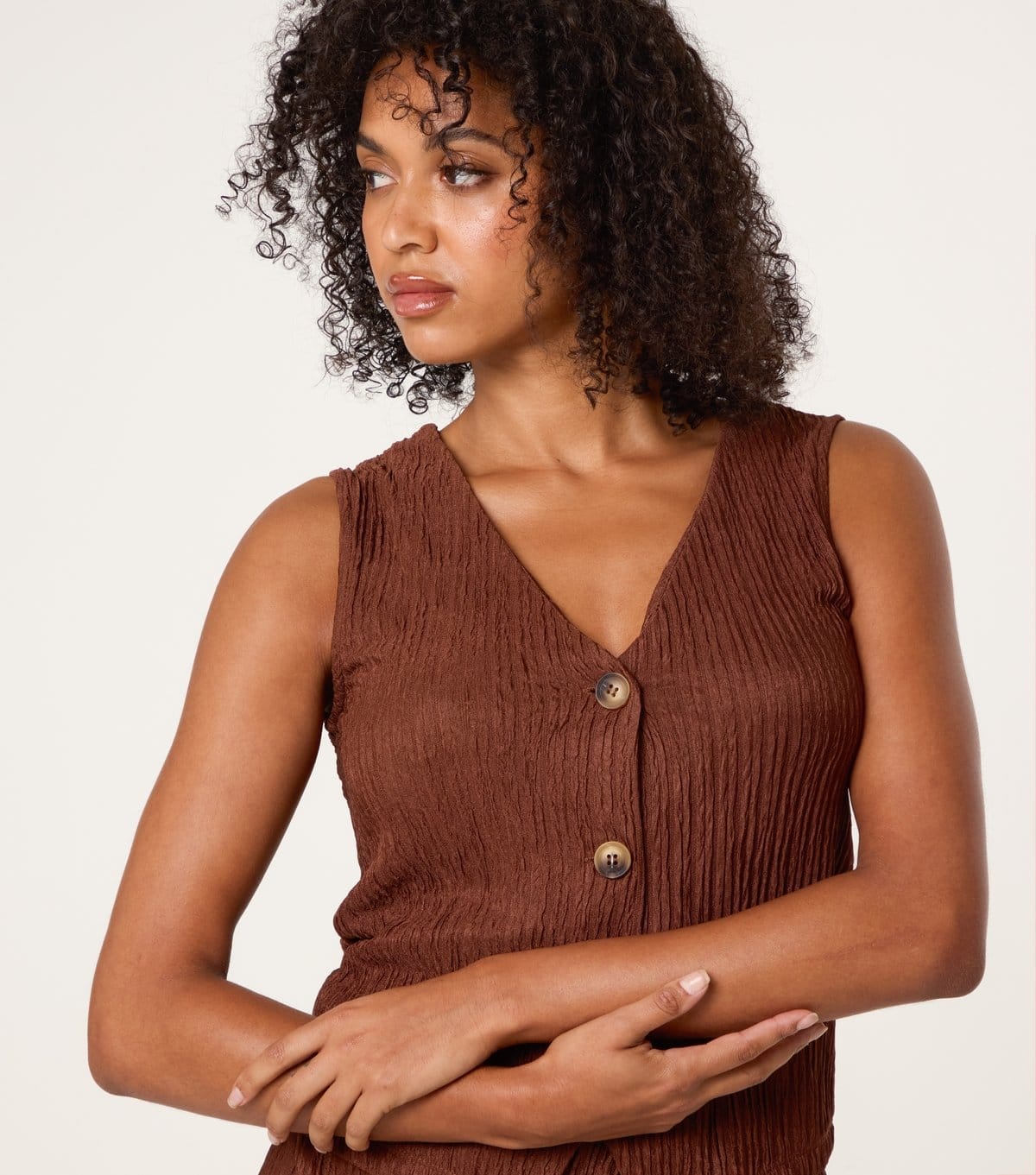 Blue Vanilla Women's Brown Textured Waistcoat Blue Vanilla New Look - 4