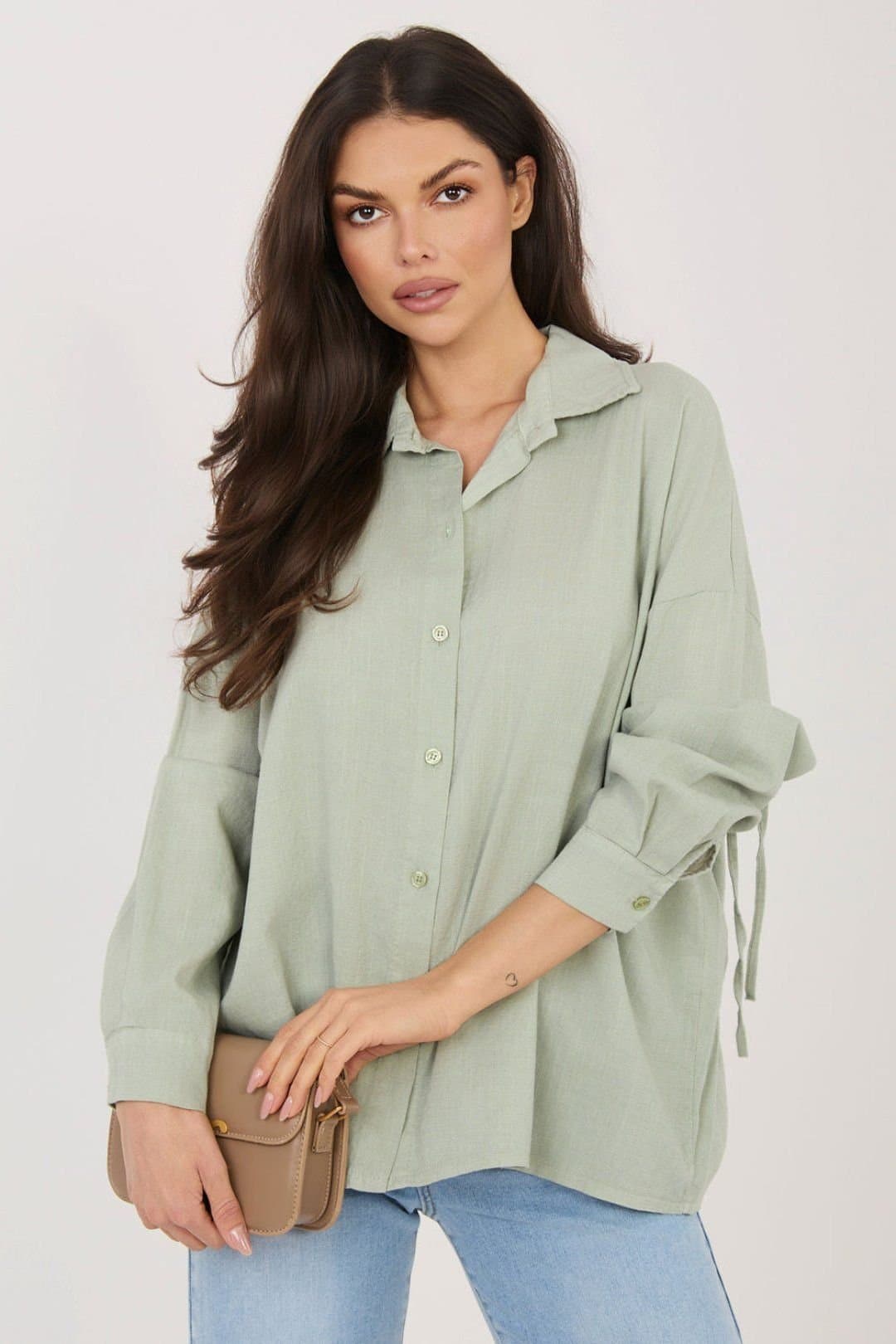 Love Lace Love Lace Women's Long Sleeve Casual Shirt With Back Tie in Green