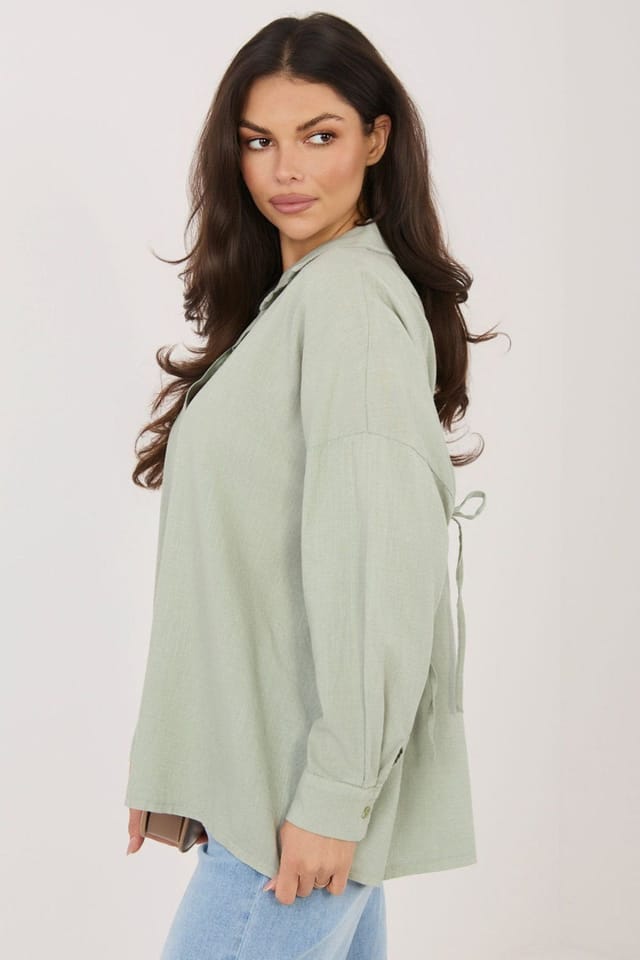 Love Lace Love Lace Women's Long Sleeve Casual Shirt With Back Tie in Green - 2