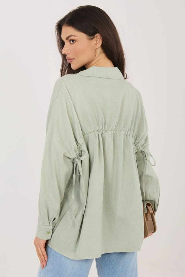 Love Lace Love Lace Women's Long Sleeve Casual Shirt With Back Tie in Green - 3