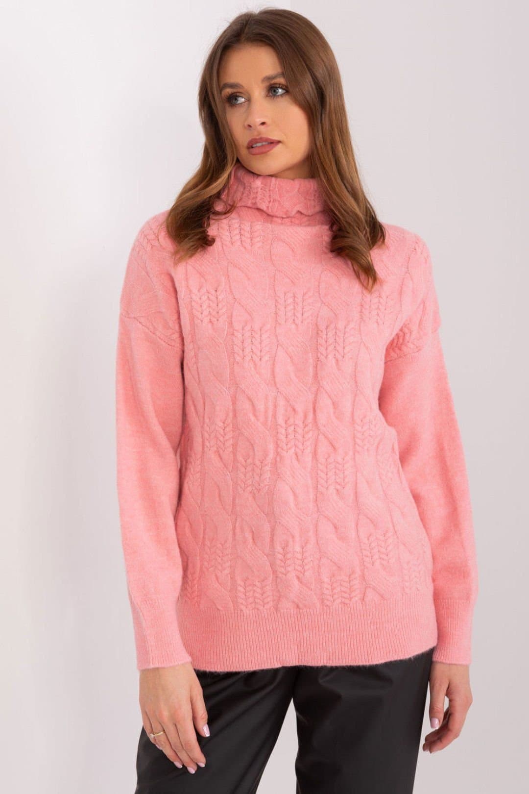 Love Lace Love Lace Women's Variegated Acrylic Turtleneck Long Sleeve Sweater in Pink