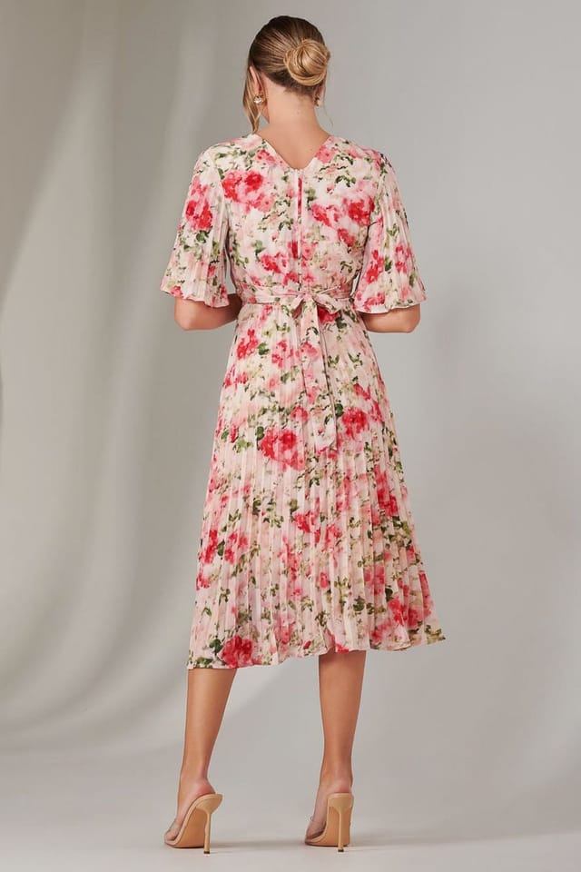 Jolie Moi Jolie Moi Women's Pleated Wrap Midi Dress in Light Pink - 2