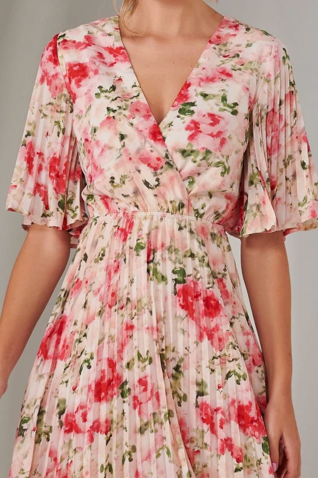 Jolie Moi Jolie Moi Women's Pleated Wrap Midi Dress in Light Pink - 3