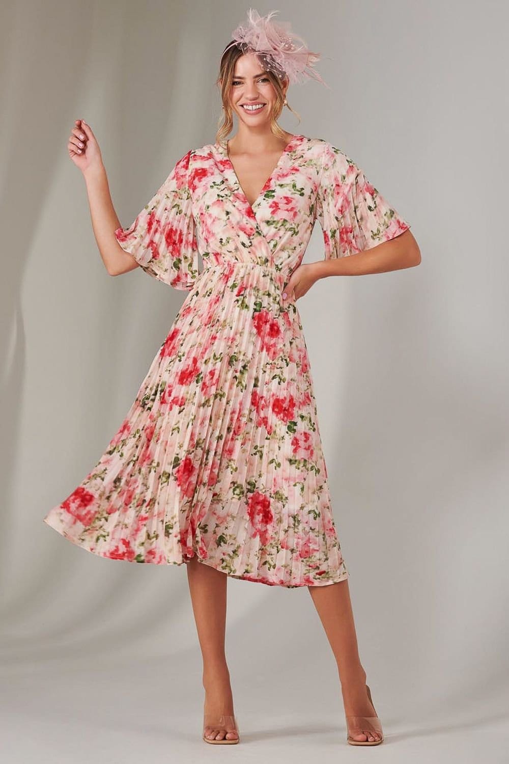 Jolie Moi Jolie Moi Women's Pleated Wrap Midi Dress in Light Pink - 4