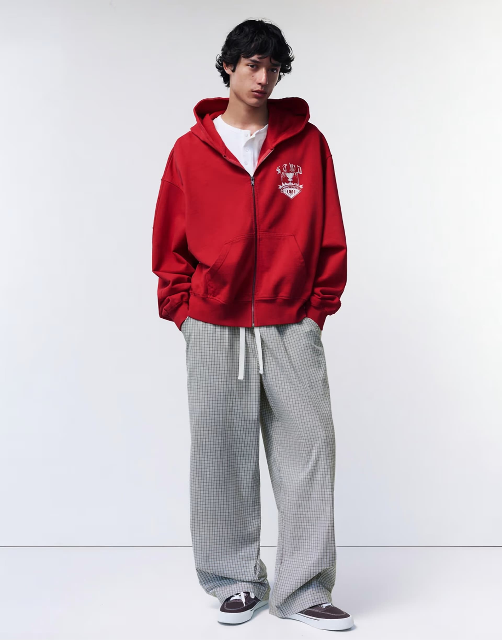 ASOS Pull&Bear Checked jogging trousers in blue/white