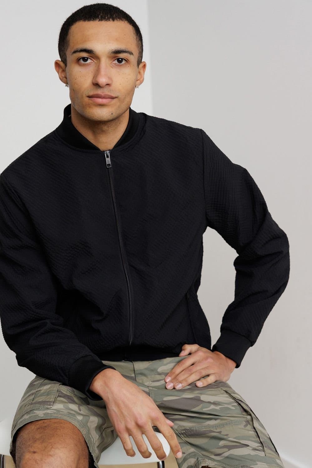 Tokyo Laundry Tokyo Laundry Black Seersucker Bomber Jacket