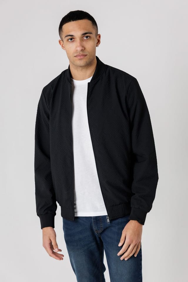 Tokyo Laundry Tokyo Laundry Men's Seersucker Bomber Jacket with Zip-Up & Side Pockets in Black - 2