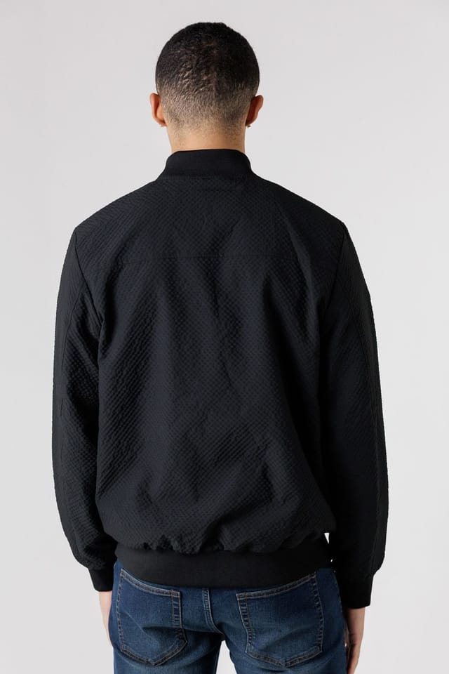 Tokyo Laundry Tokyo Laundry Men's Seersucker Bomber Jacket with Zip-Up & Side Pockets in Black - 3