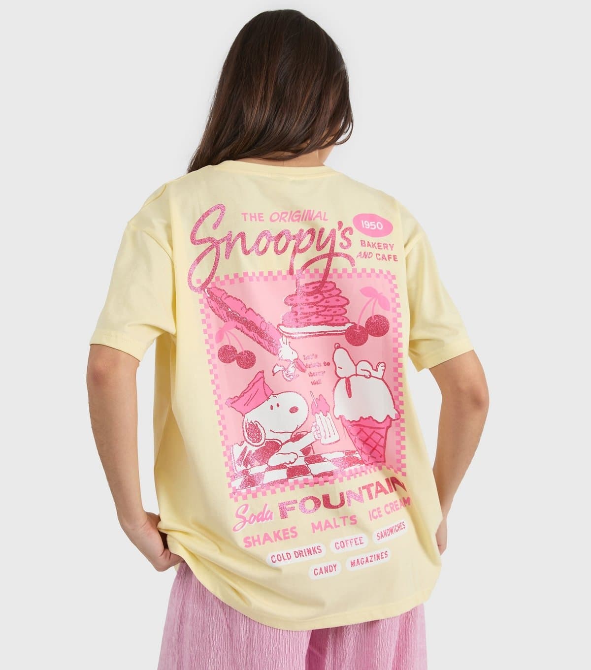 Skinnydip Women's Yellow Cotton Peanuts Snoopy Cafe T-Shirt Skinnydip New Look